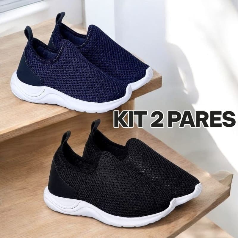 kit 2 Pares Tênis Calce Fácil Infantil Menino Menina