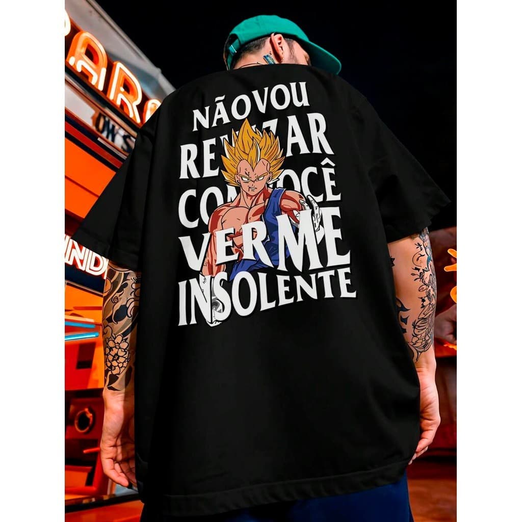 Camiseta Vegeta Academia Dragon Ball Verme Insolente Saiyajins Camisa 100% Algodão Confortavel