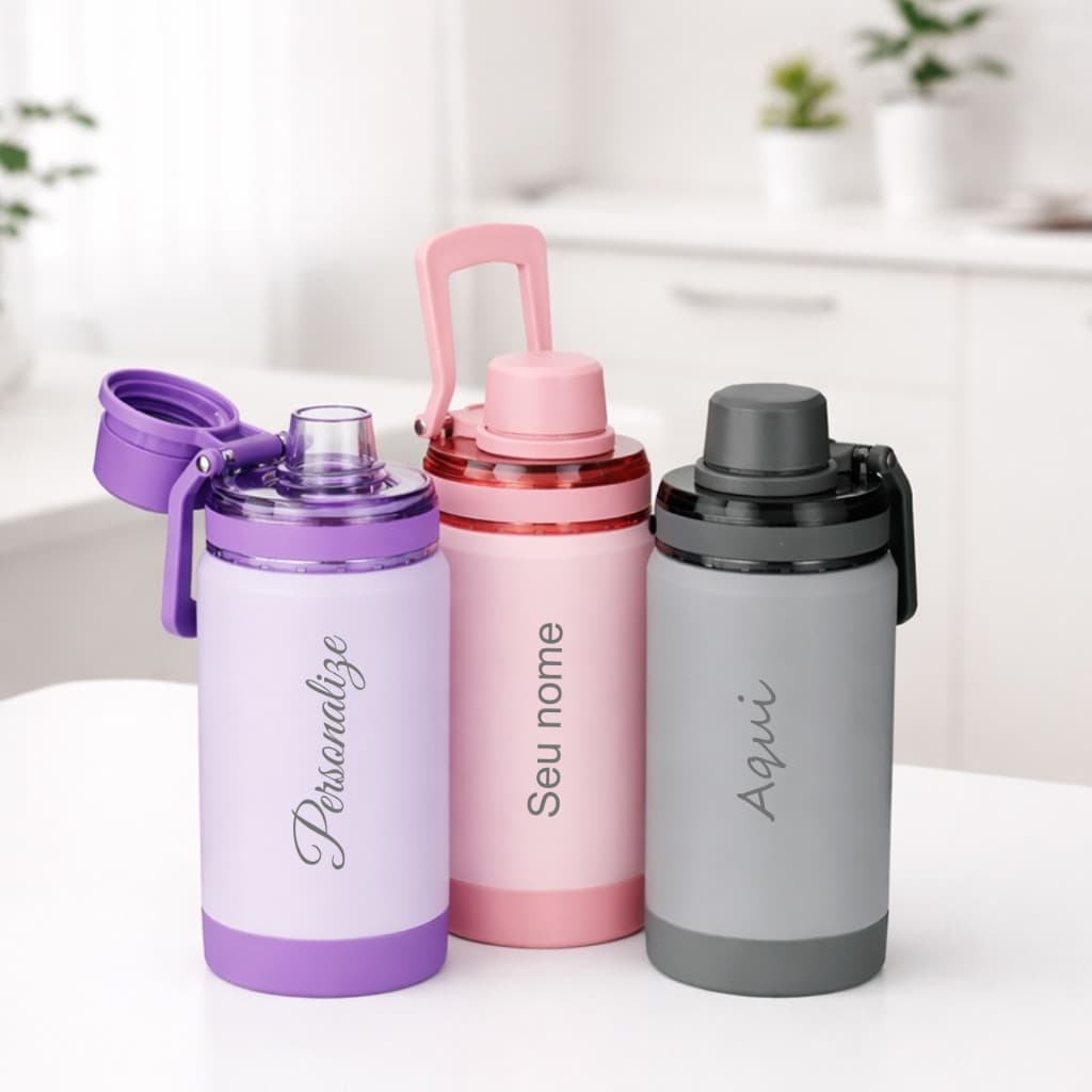 Garrafa Térmica 400 ml Inox 304 com Pintura Eletrostática Nome Personalizado a Laser Vedação a Vácuo