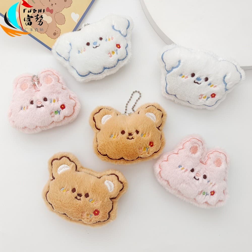 Conjunto De Broche De Pelúcia Animal Estilo Japonês , Pingente Macio De Coelho De Cachorro Fofo De Urso De Biscoito , Bo