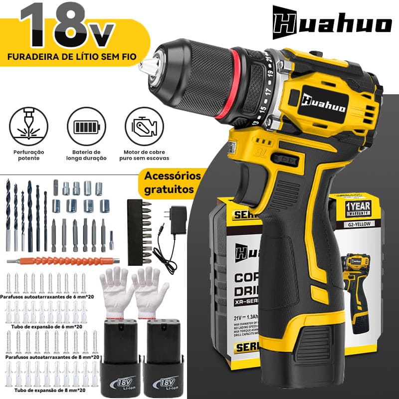 Parafusadeira Furadeira 18V/26V/12V 2 Baterias Com Maleta e Acessórios Completo