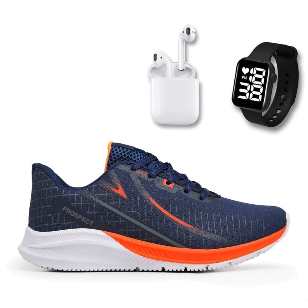 Tênis Masculino Prospect Spark Caminhada Academia Corrida + Fone + Relógio Led