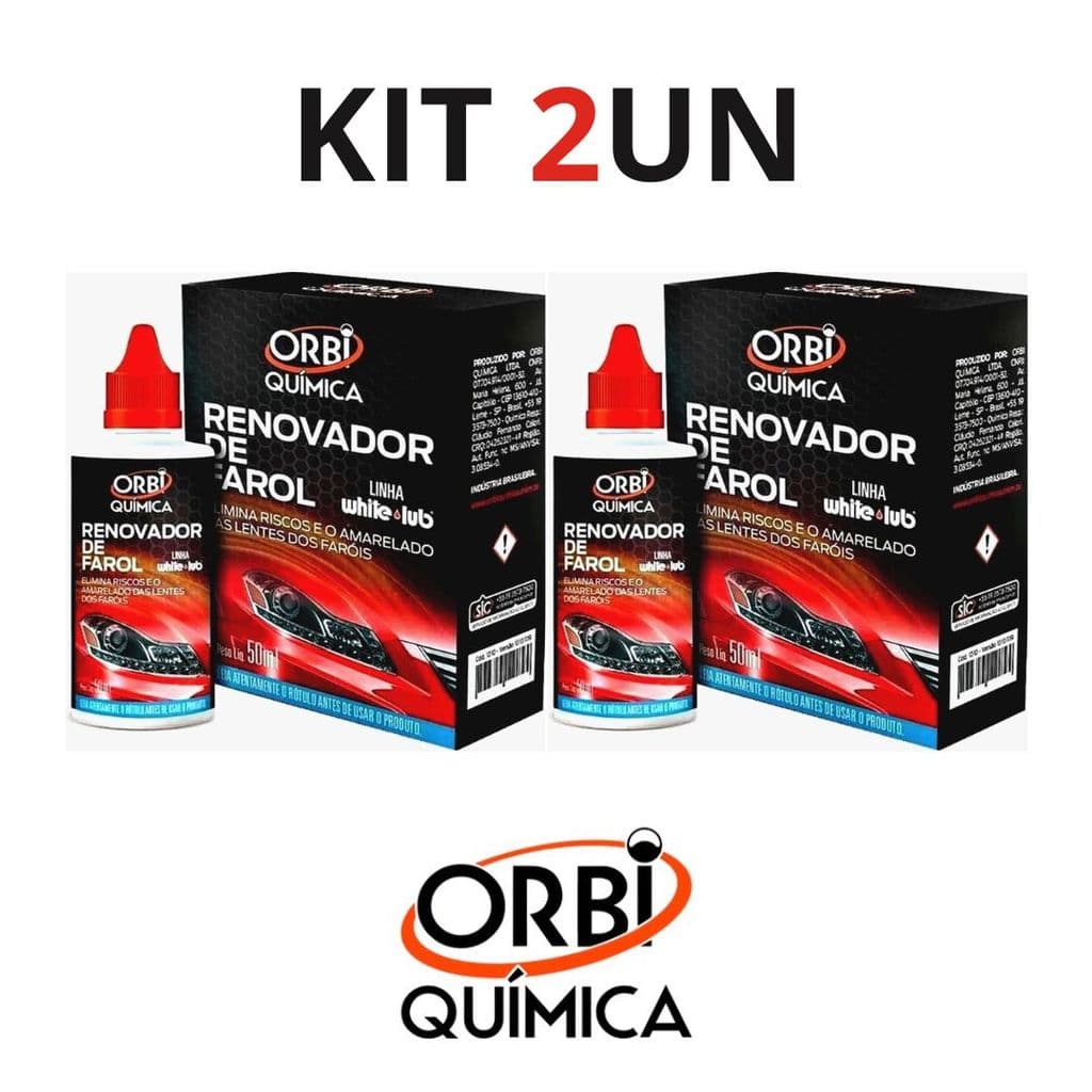 KIT 2 Renovador de Farol Tira Amarelado Aspecto Fosco e Riscos Orbi Revitalizador 50ml + Estopa