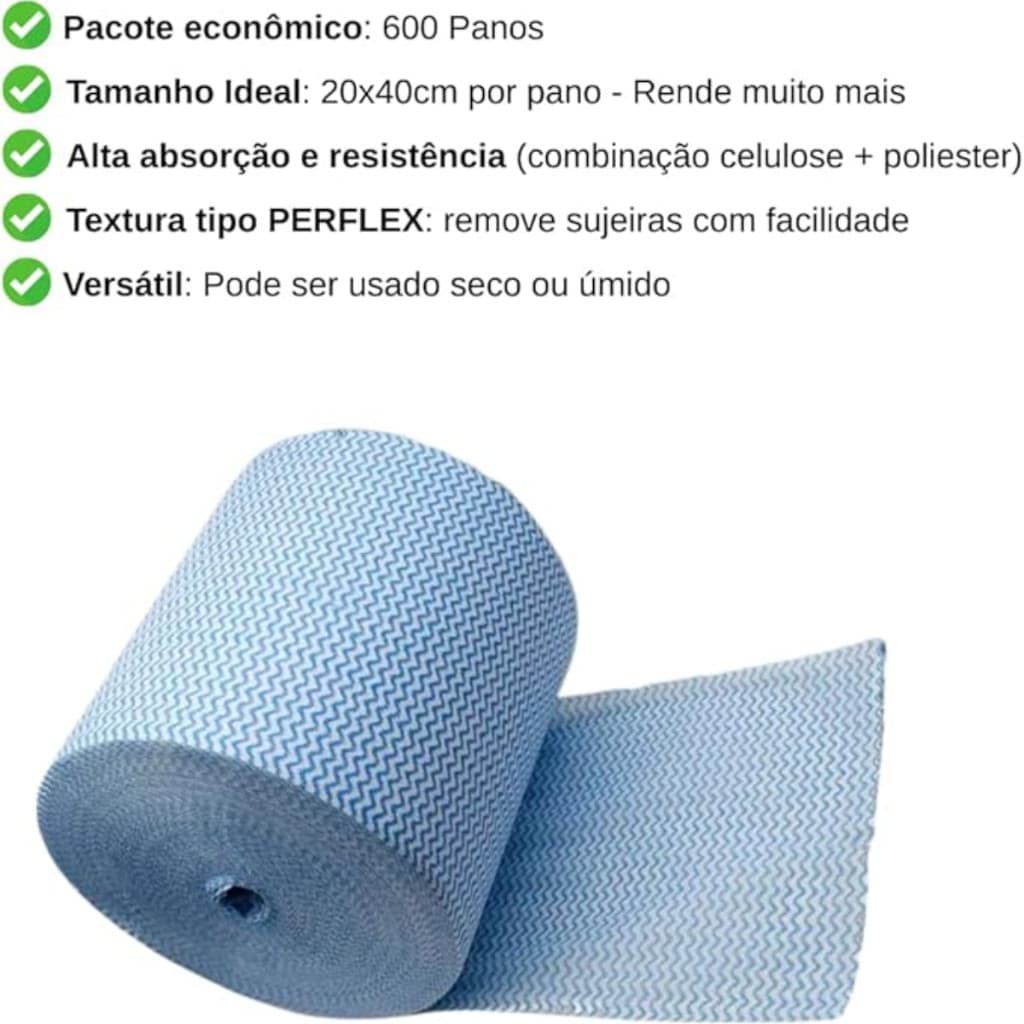 Pano de Limpeza Multiuso Rolo Com 600 Panos 20X40cm Perfex Pano de Limpeza Multiuso 240 Metros