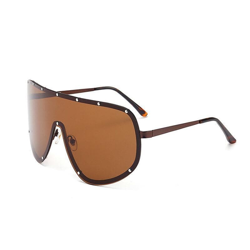 Oversized Uma Peça Óculos De Sol Feminino Novos Sem Moldura Para Homens Moda Rebite Tons UV400 Tendência