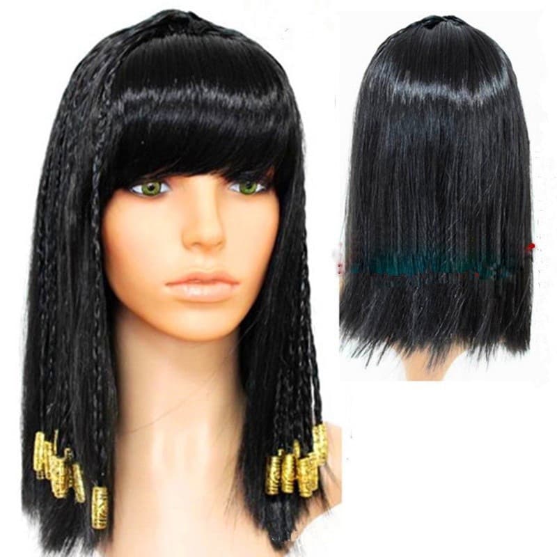 Peruca Decorativa Cleópatra Preta, Cabelo do Antigo Egito para Festa de Halloween, Cabelo Vintage para Mulheres, Cosplay