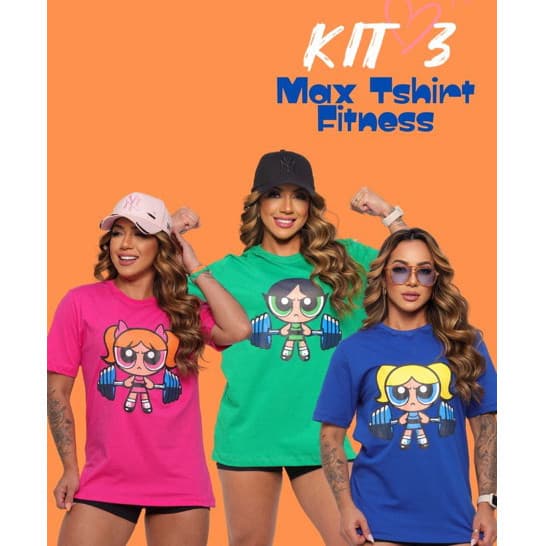 Kit 3 Max T-shirt Meninas Super Poderosas Feminina Crossfit Camiseta