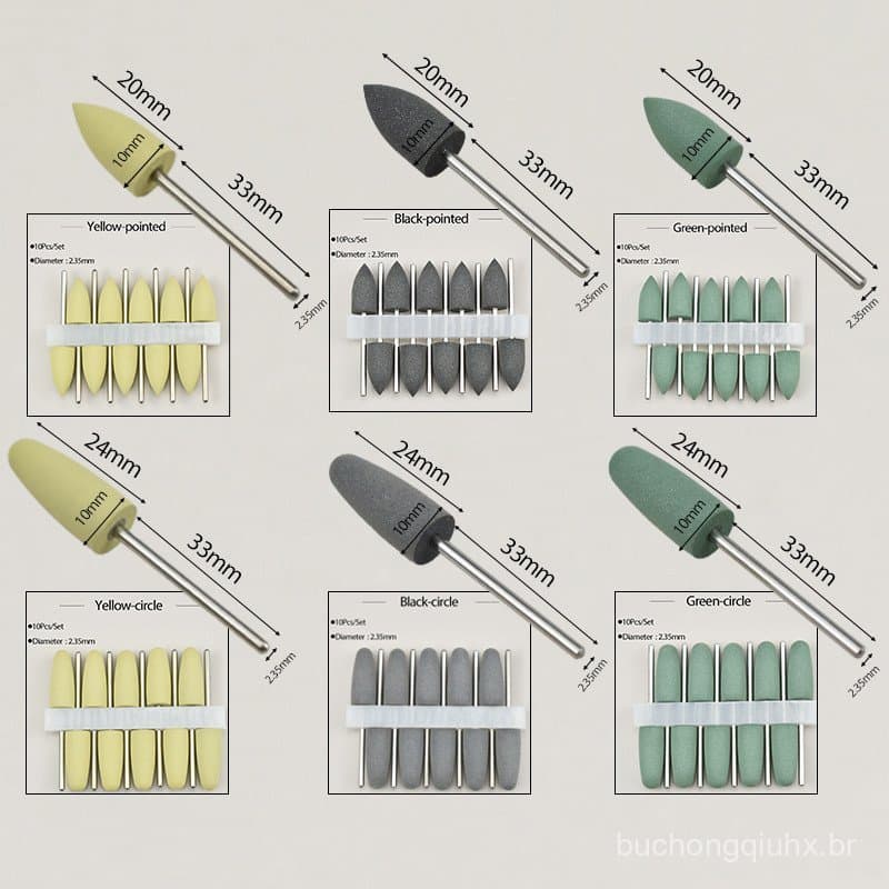 Kit com 10 Pontas de Silicone para Polimento de Unhas - Broca de 2,35mm para Remoção de Linhas e Clareamento