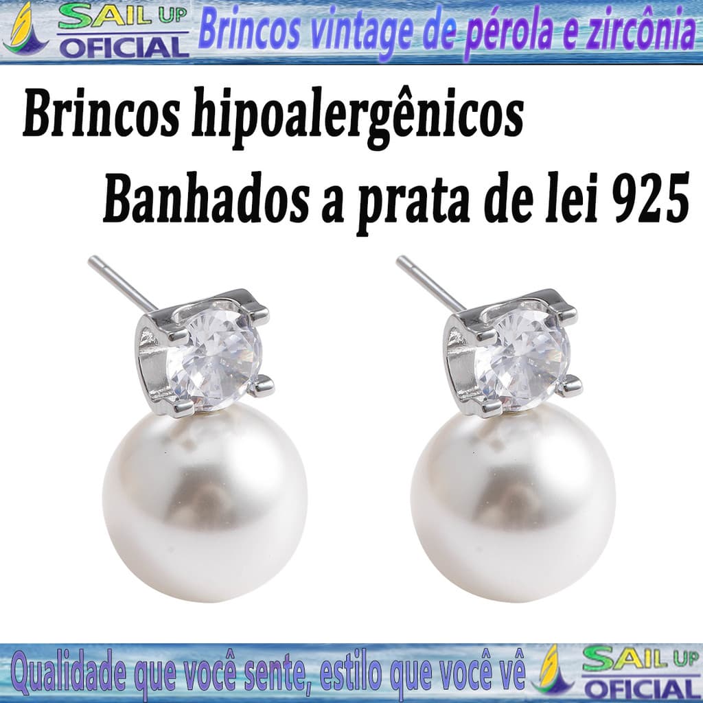 Brincos De Perola Banhado A Prata 925 Com Pochete De Joias Brincos Vintage De Pérola E Zircônia