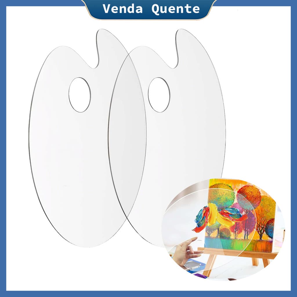 2 peças Paleta Oval de Artista Bandeja de Tinta Acrílica a óleo para Artesanato Com Polegar Furo, 20 x 30 cm