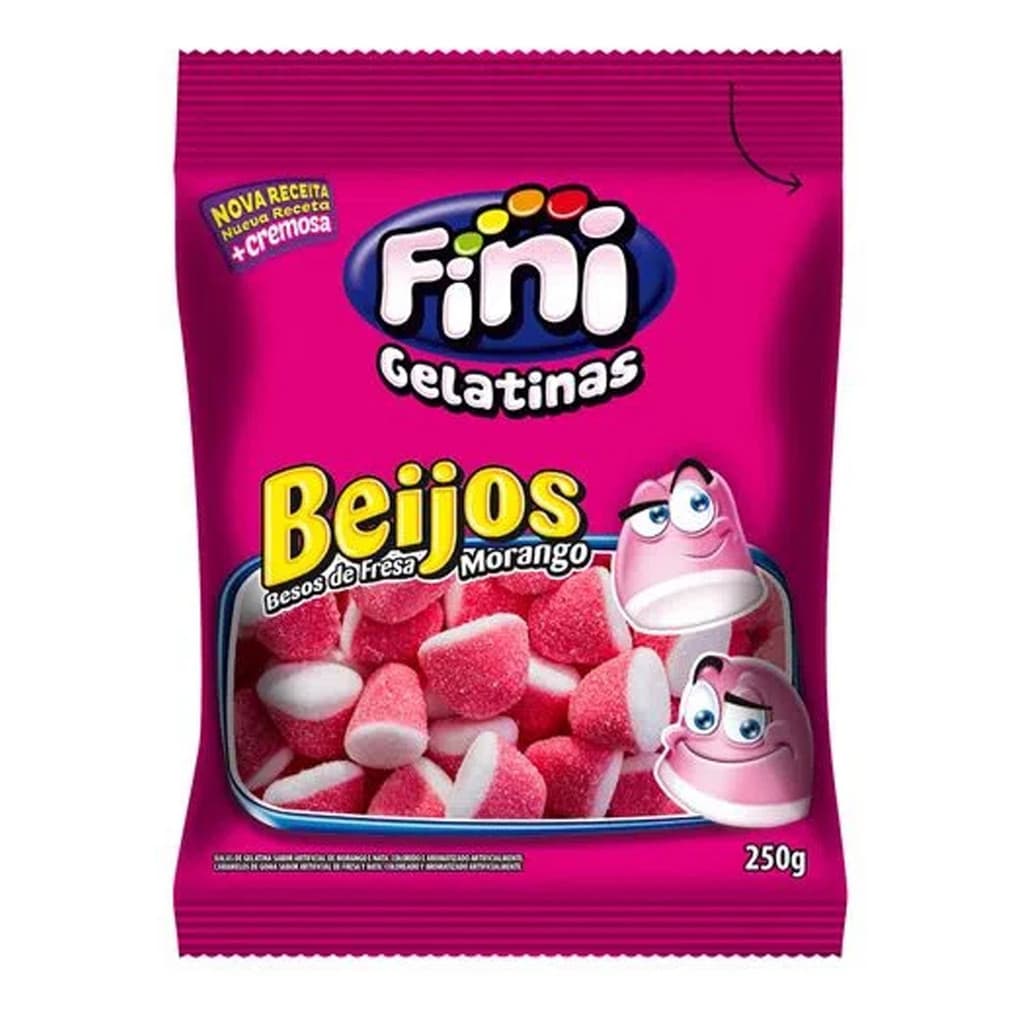Bala Fini Beijos Morango 250g Doces Gelatinosos Para Festa