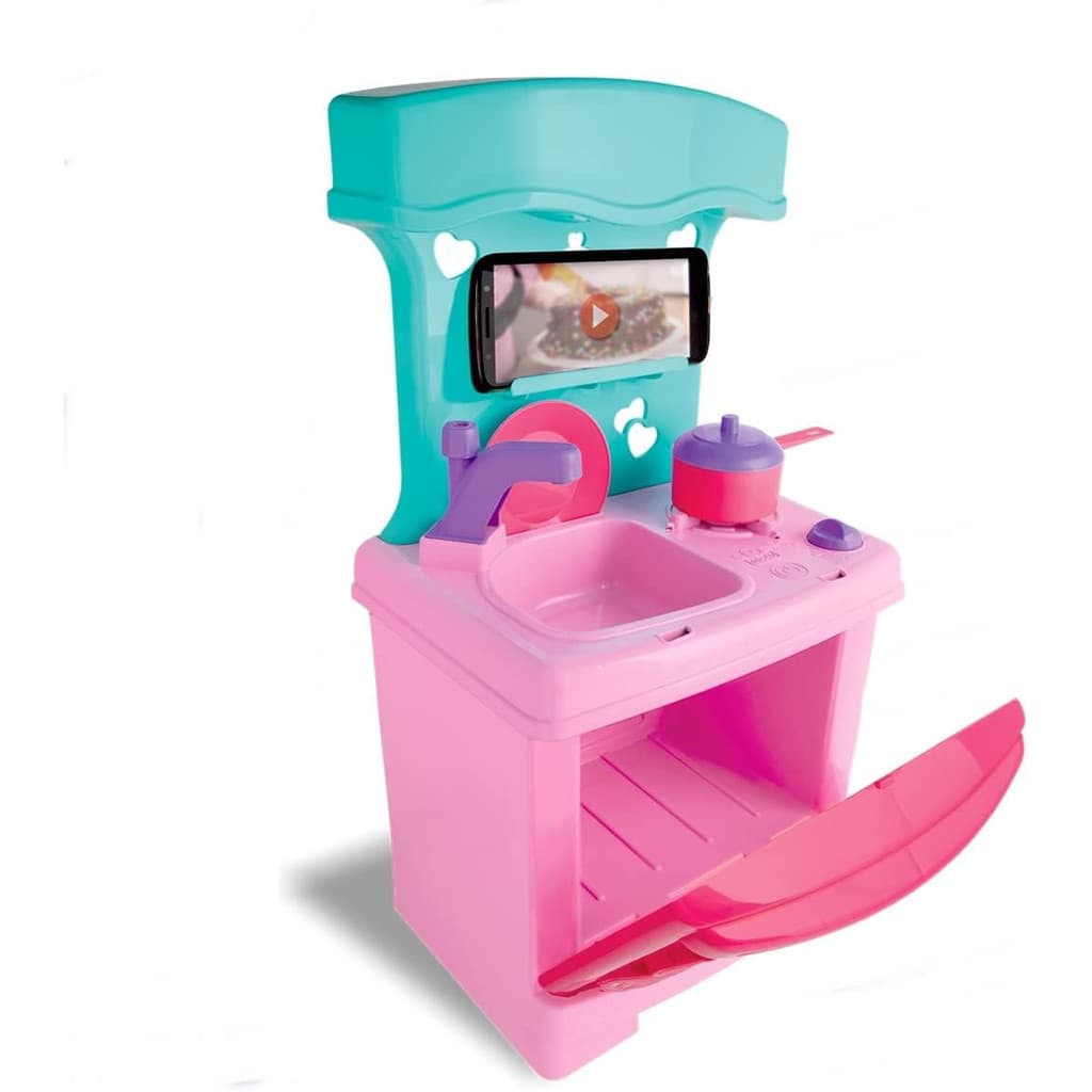 Cozinha Infantil Completa Grande Rosa Sweet Fantasy Cardoso Toys com Pia Fogão Acessórios Menina