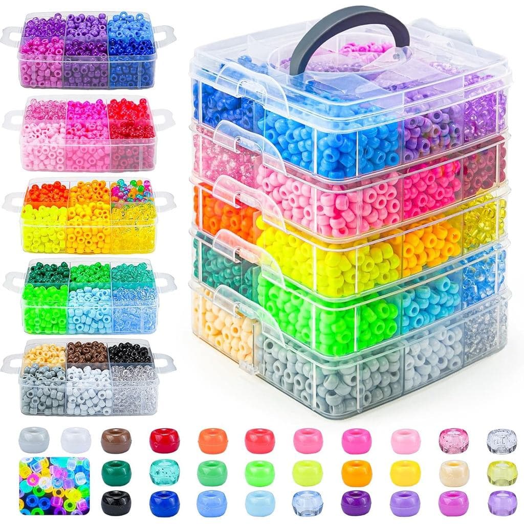 Gionlion 5250 PCS Pony Beads 30 Cores Sortidas Inclui Contas Que Brilham No Escuro , Kandi Para Fazer Joias , Pulseira D
