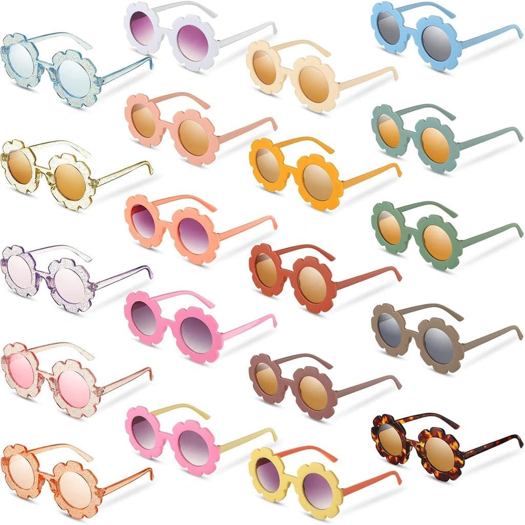20 Peças de Óculos de Sol Redondos em Forma de Flor para Meninas, Óculos de Sol Fofos para Praia e Atividades ao Ar Livr