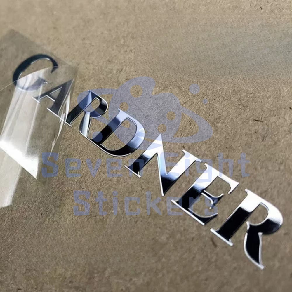 Adesivos 3D De Transferência UV De Cristal Prateado Personalizados | peel-off De Textura Metálica Com Texto Gravado Logo
