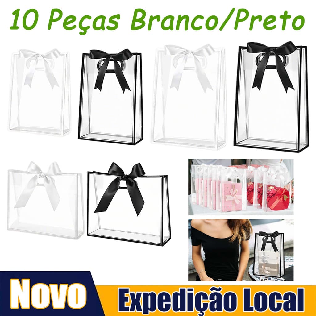 10 peças de sacola transparente, sacola de presente reutilizável em PVC,Sacolas de presente para convidados,Reutilizável