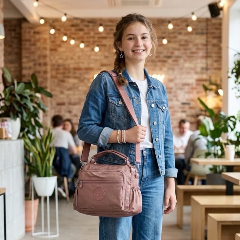 Bolsa Feminina Nylon Tiracolo Pequena Casual com Alça Transversal e Bolsos