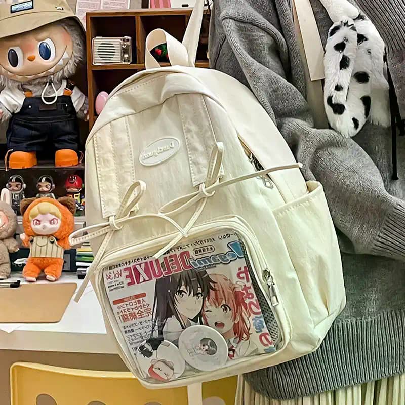 Mochila Escolar Ins Com Laço Fofo Barra Transparente De Estudante Para Bebês 0.36 Kg