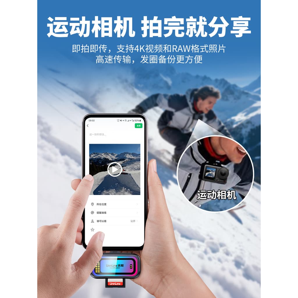 Youlian USB-C/typec Leitor de cartão de alta velocidade adequado para iPhone Drone Câmera panorâmica esportiva iPad Leia
