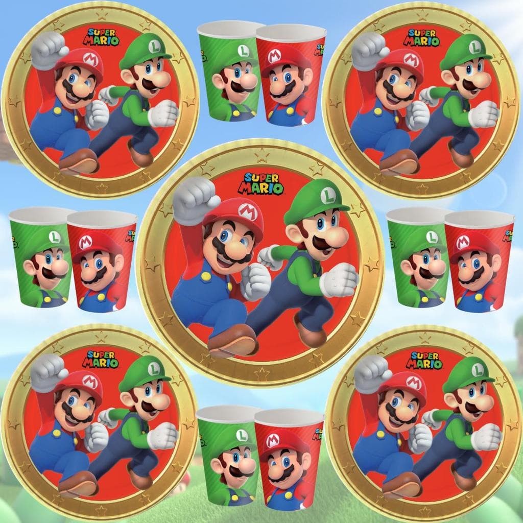 Kit Festa Super Mario Bros Pratos Copos Festa Aniversário Infantil Mario e Luigi