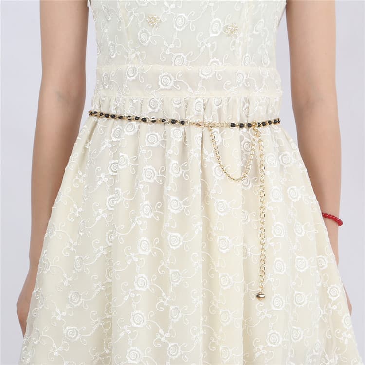 Cinto fino feminino pérola cintura corrente corpo nu versão coreana All-Match simples Casual vestido decorativo largo Ch