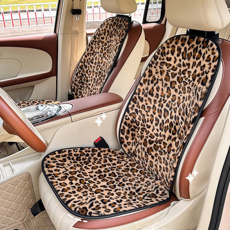 Almofada de assento de carro com estampa de leopardo, pelúcia quente, antiderrapante, almofada de assento de carro, inve