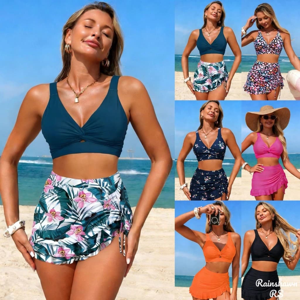 Flores Tankini Saia Dividida Moda Praia Short Praia Maior de Praia Maio Plus Size Maio Feminino Praia Roupa De Praia