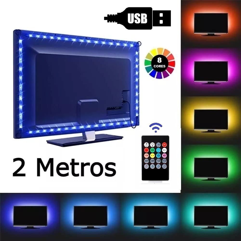 Fita LED 5050 IP65 Ultra RGB 2 Metros C/ Sensor Rítmico Para Carro TV PC Gamer Pisca Batida Música
