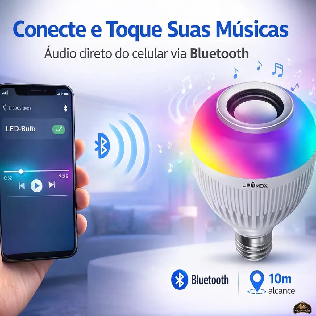 Lâmpada Led Rgb Bluetooth Com Caixa De Som + Controle