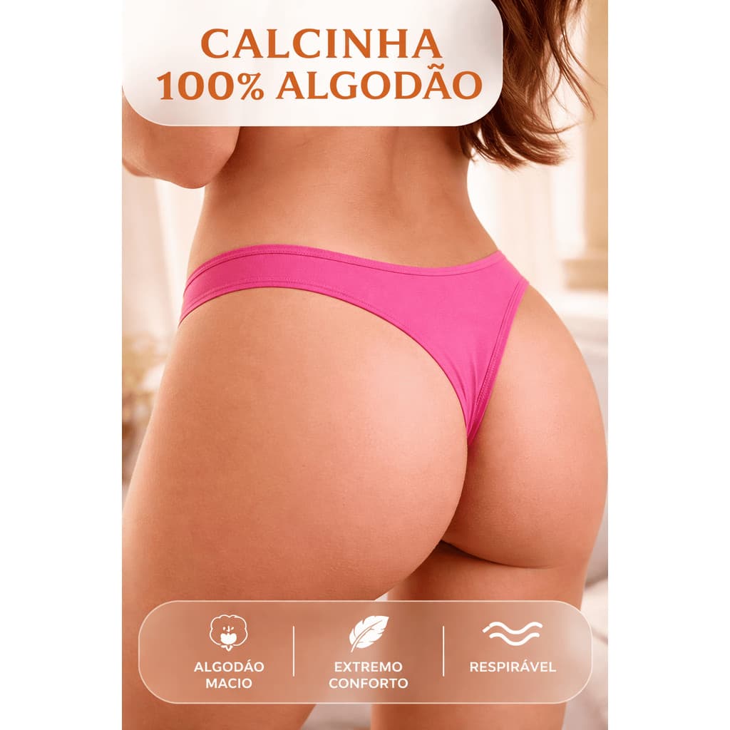 Calcinha Fio Dental 100% Algodão Kit 5 Unidades Confortável Respirável Cores Variadas