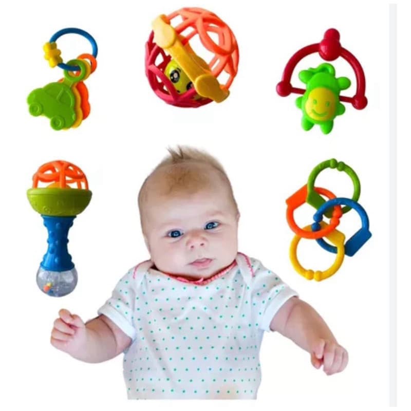 Mordedor para Bebe Sensorial Macio com Chocalho - Kit 5 mordedores ou Bolinha Mordedor Silicone Baby Ball