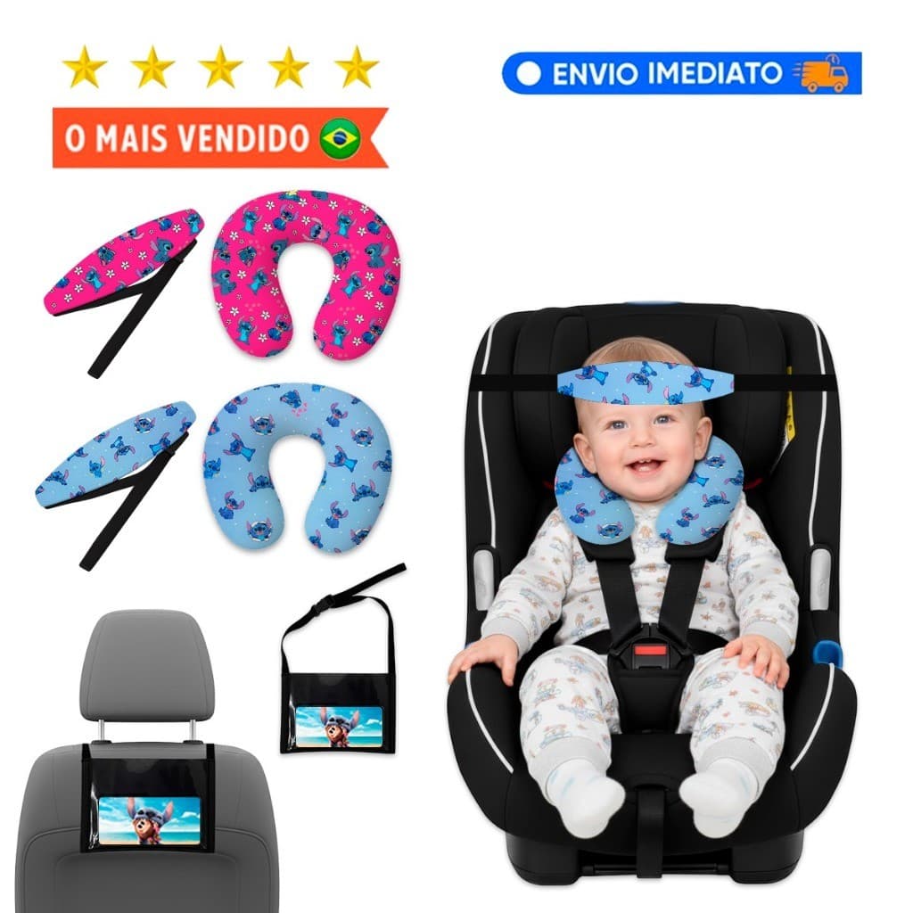 Kit Itens Para Viagem Almofada de pescoço + Faixa de Cabeça - Suporte Celular Veicular