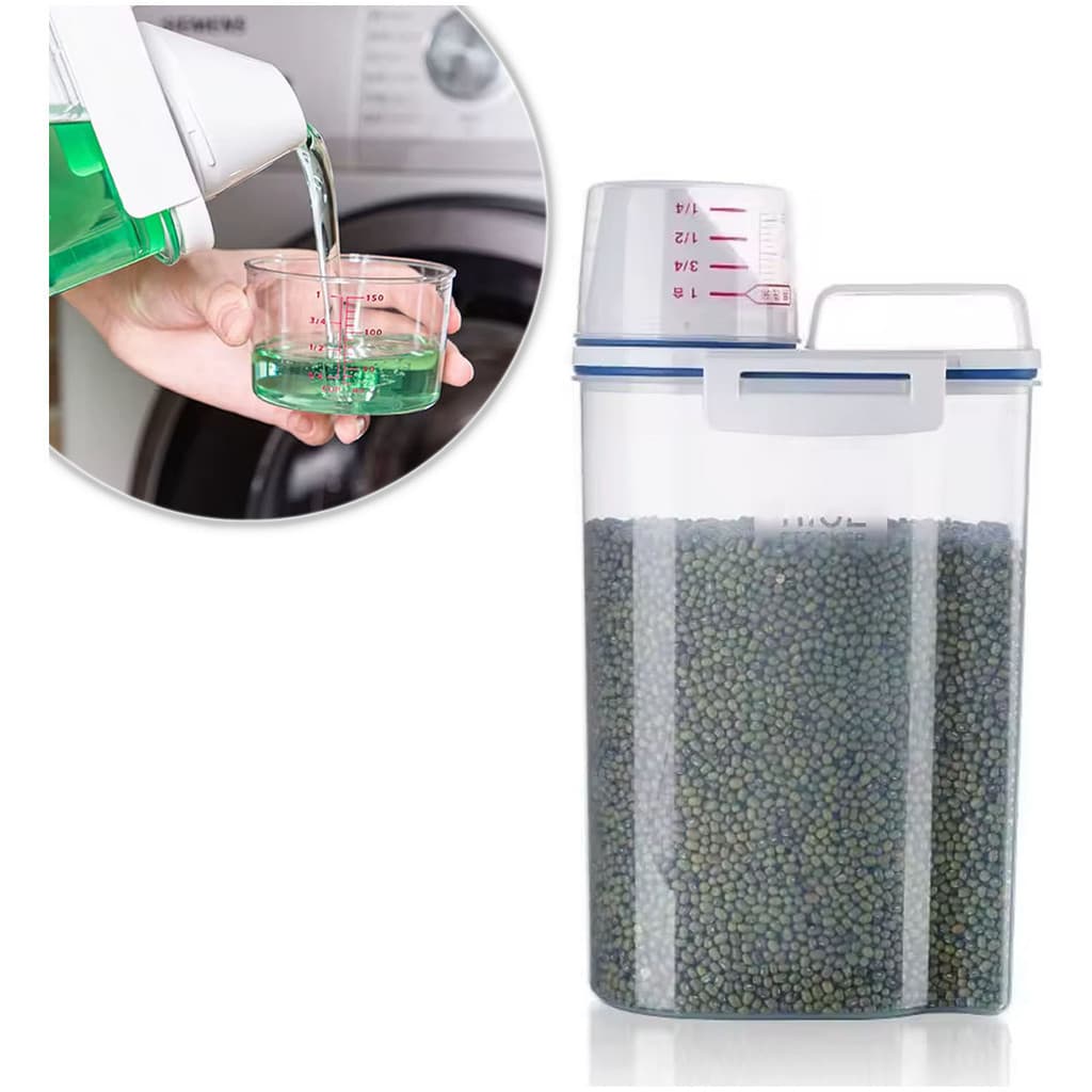Lavanderia Dispenser 2L Pote Medidor Hermético Produtos Limpeza Sabão e Amaciante Organizador
