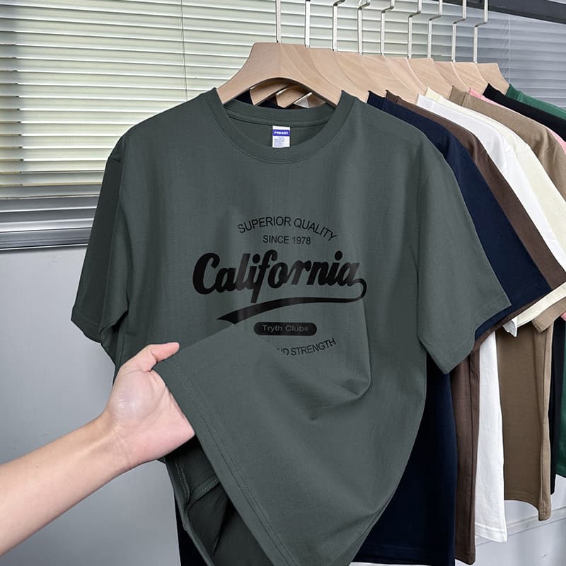 200g pesado americano algodão camiseta masculina de manga curta solta em torno do pescoço roupas superiores na moda impr
