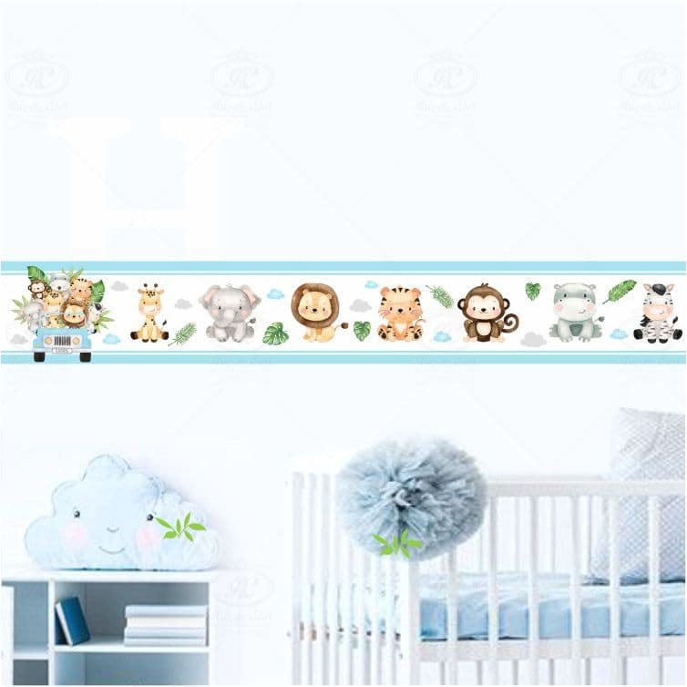 Kit 03 Faixas Decorativas Adesivo De Parede Infanti Safari Floresta AZUL - FX61Kit3