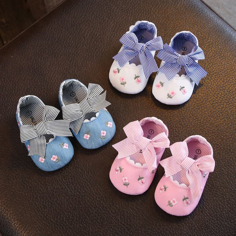 Sapatos Infantis De Princesa Com Sola Macia E Laço Grande Para Meninas