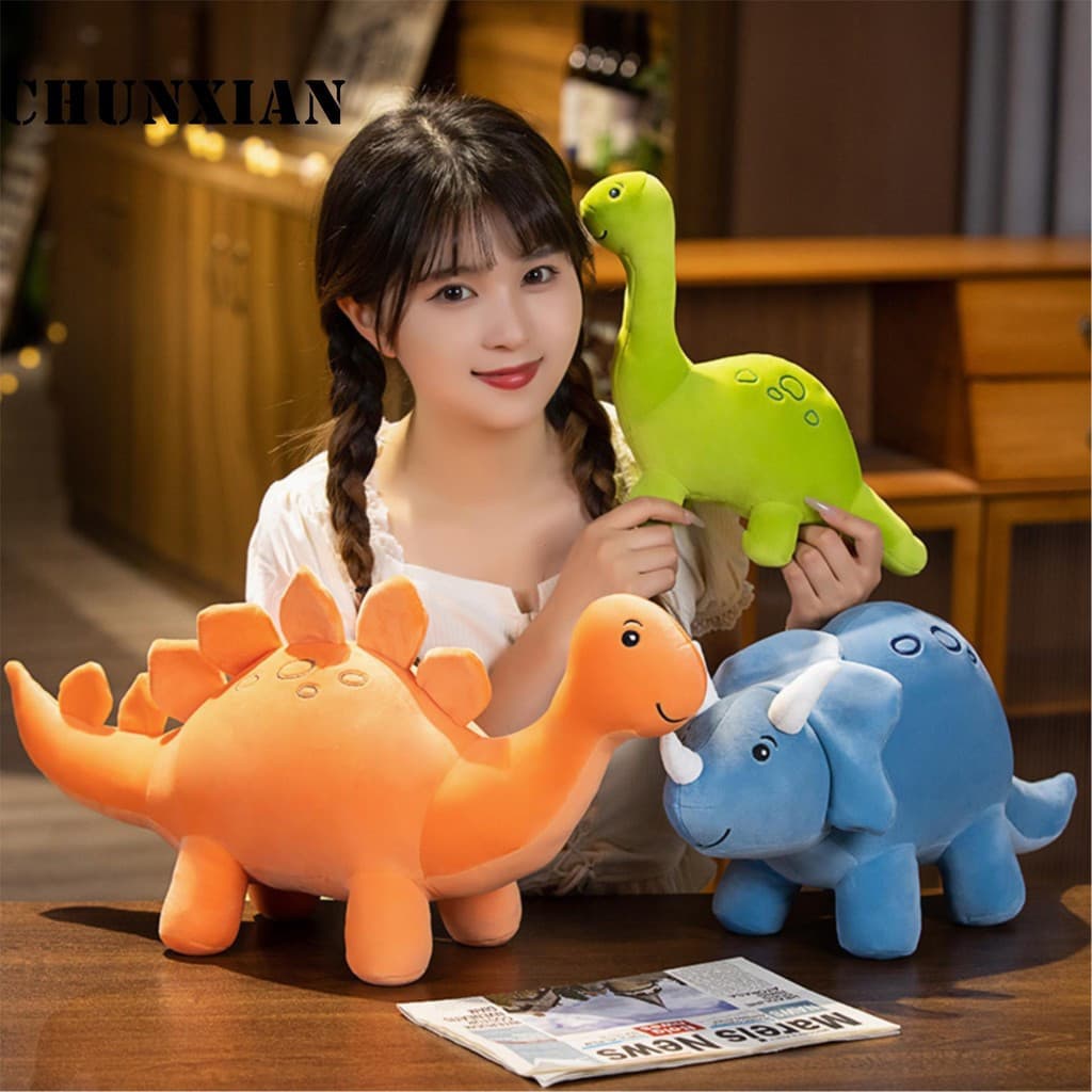 Brinquedo de Pelúcia de Dinossauro Colorido de Desenho Animado BCT, Animais de Pelúcia Fofos, Pelúcias de Triceratops, B