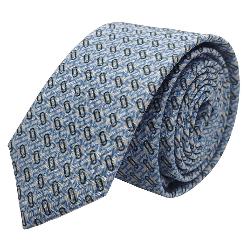 Gravata Slim Jacquard Estampa branco azul claro
