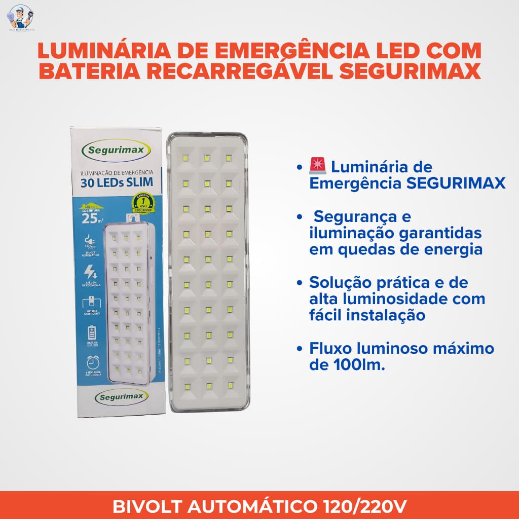Kit 10 luminarias de Emergência 30 LEDs Segurimax  modelo 36004
