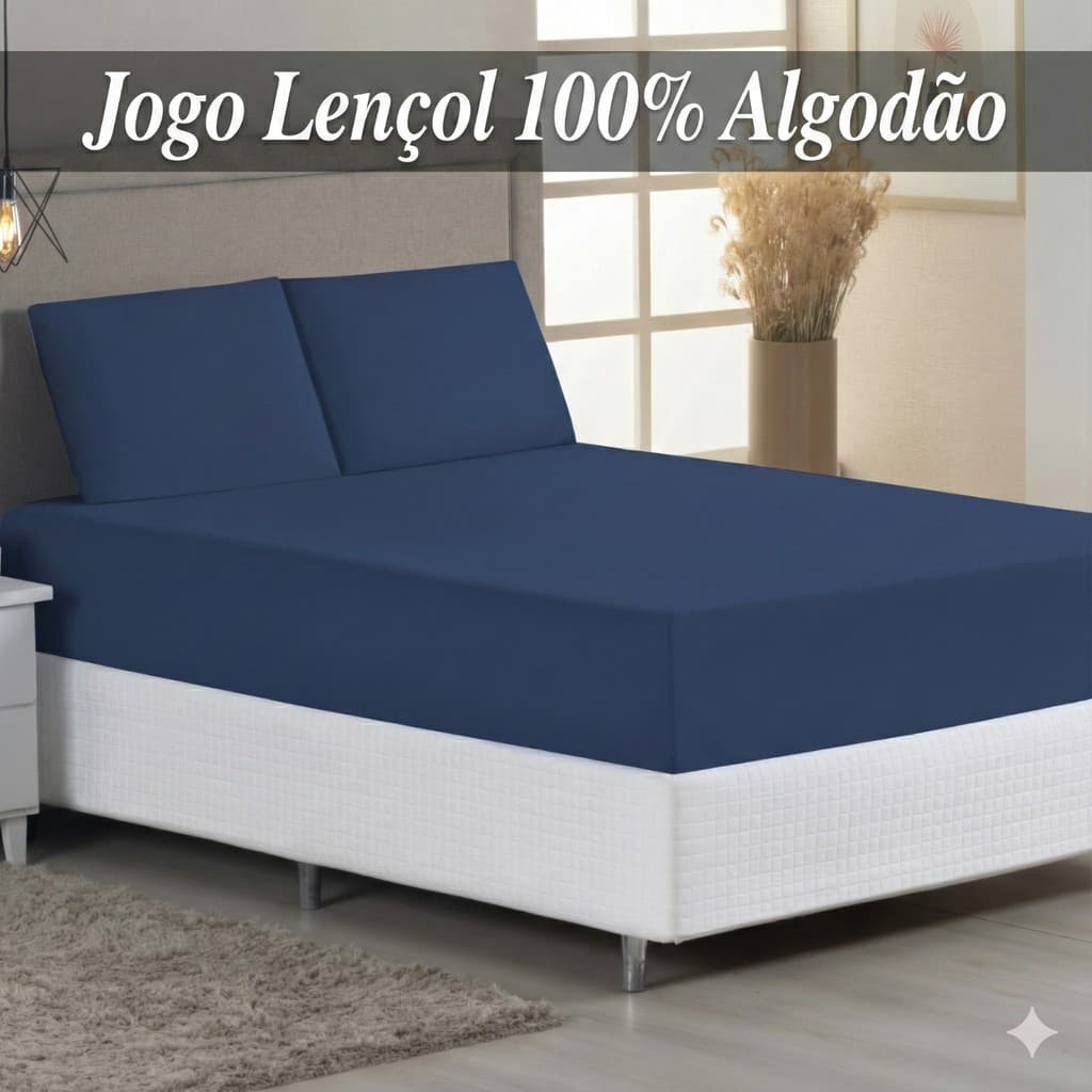 Jogo de Cama Lençol 100% Algodão C/ Elástico Fronhas com Zíper Liso Malha Penteada 30/1 Solteiro Casal Queen King