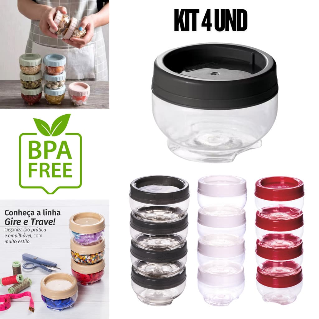 Conjunto de potes potinhos organizador gire trave 155ml kit porta temperos condimentos Cozinha casa