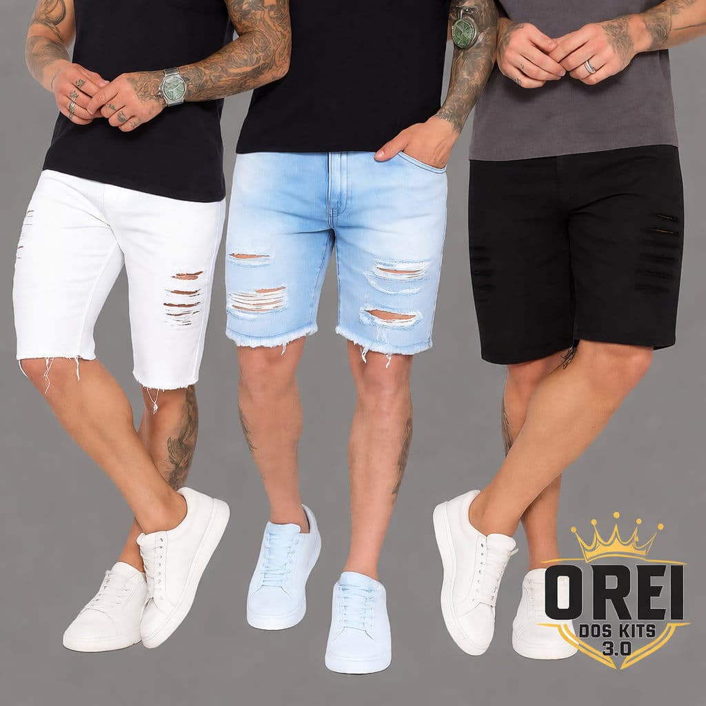 Kit 2 Bermudas Jeans  Masculino Slim Premium Envio Hoje