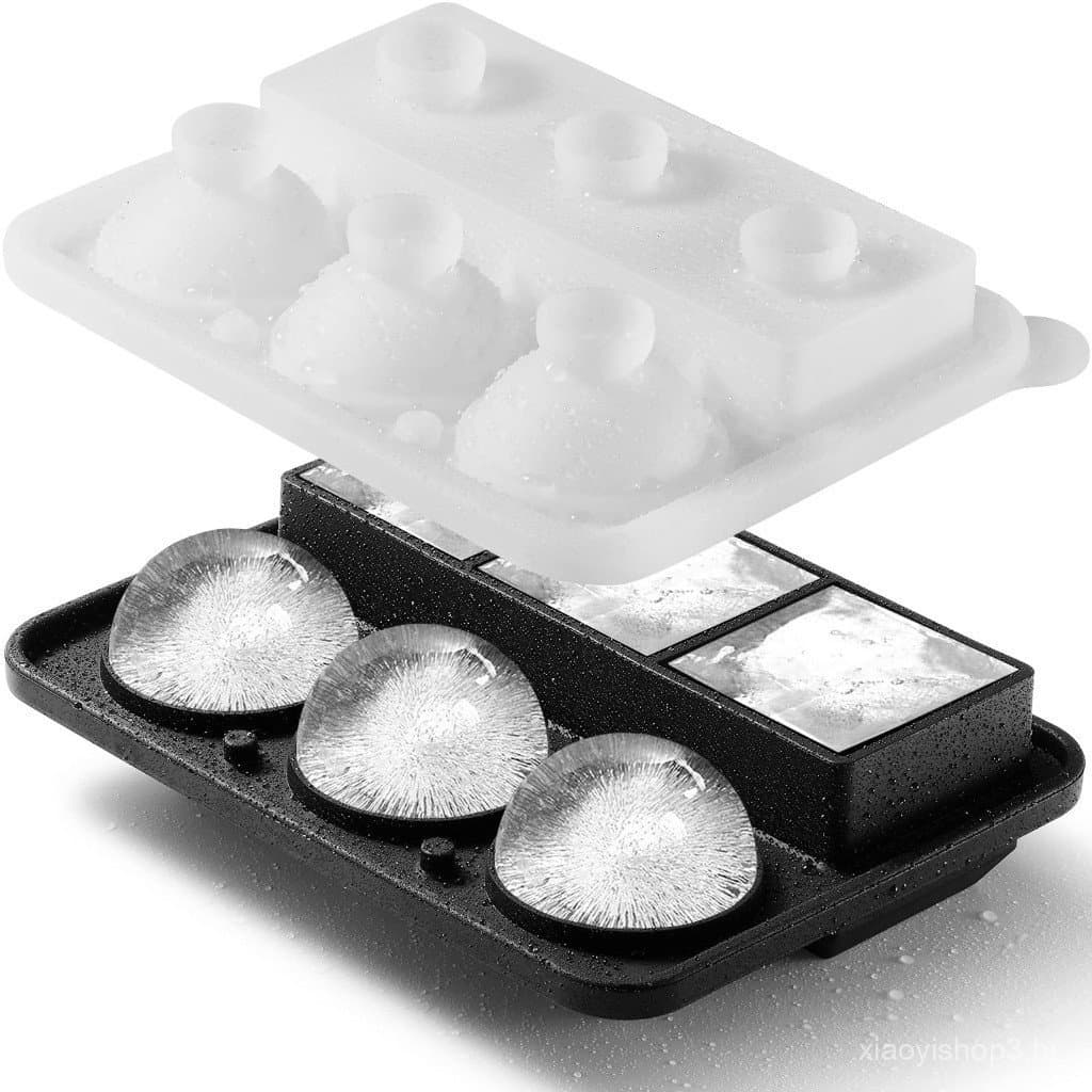 Forma de Cubos de Gelo, Grande Forma de Silicone para Uísque, Forma de Cubos de Gelo Redondos e Quadrados 2 em 1, Adeq