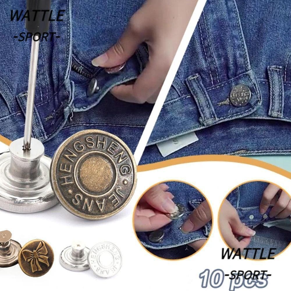 WATTLE 10 Peças De Botão De Metal Sem Costura , Botões Jeans Removíveis De Substituição , Pinos De Calças Pregos Com Aju