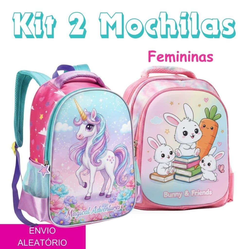 Kit 2 Mochilas Femininas Grandes Infantil/Juvenil ALEATÓRIO