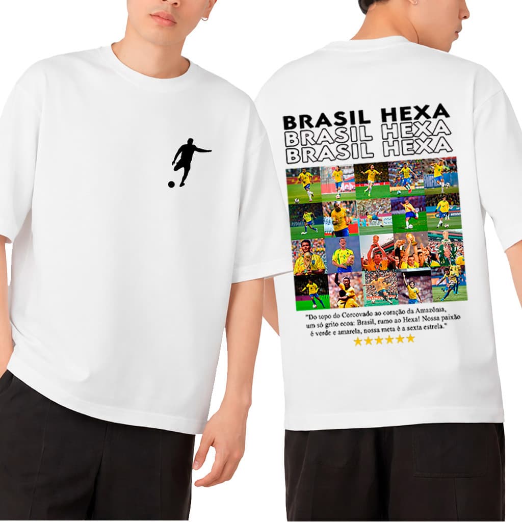 Camiseta Torcedor Brasil Hexa Copa do Mundo Campeao Jogadores Inspiração 100% Algodao