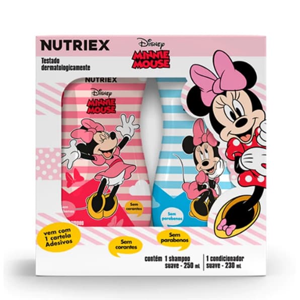 Kit Shampoo Infantil 250ml + Condicionador 230ml Kids Minnie Nutriex Suave Com Cartela de Adesivos!
