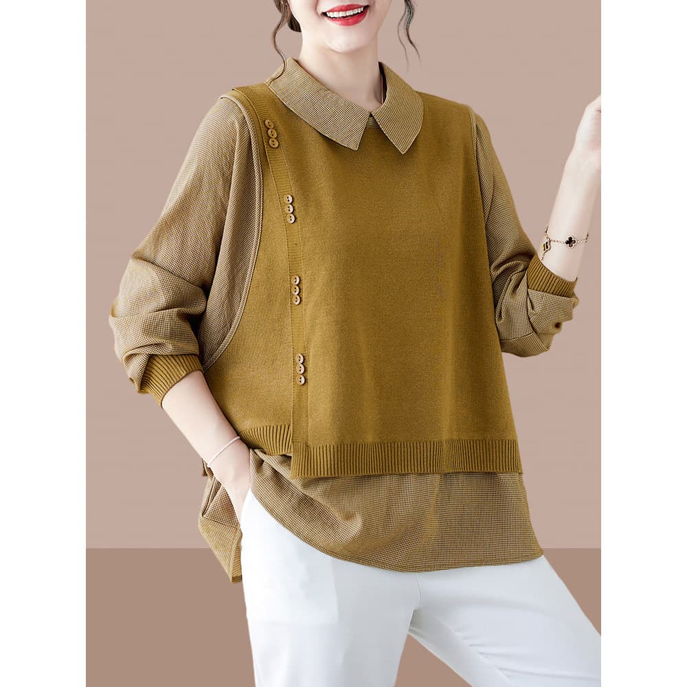 Roupas da mãe moda camisa de fundo de meia-idade idosos férias de duas peças de manga comprida senhoras roupas superiore