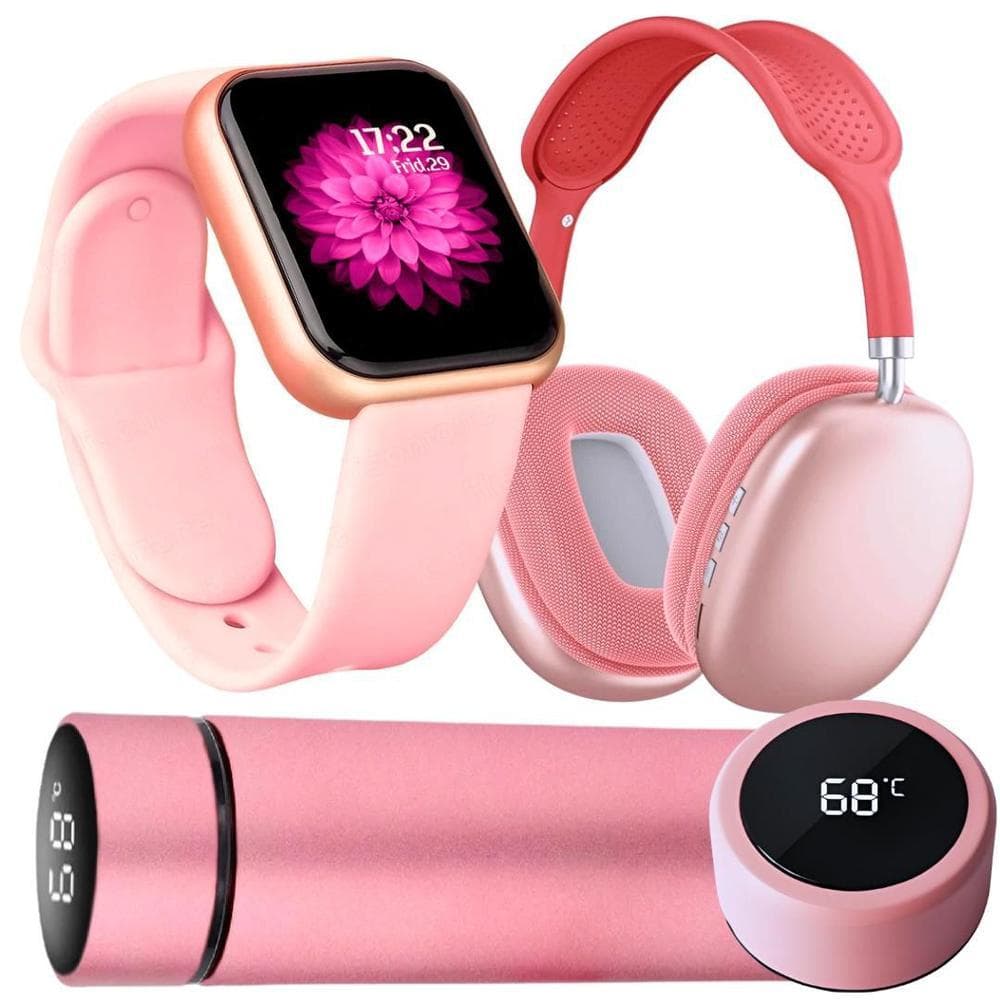 Kit de Academia Fone Bluetooth + Garrafa térmica 500ML Led Inox + Relógio Smart Y8