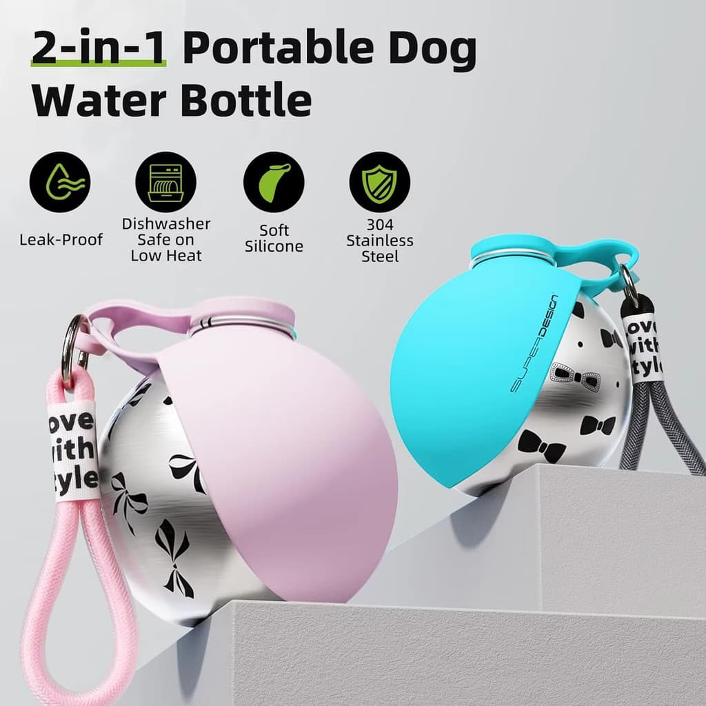 Garrafa de água para animais de estimação em aço inoxidável - Copo para beber ao ar livre para cães - Garrafa de água po